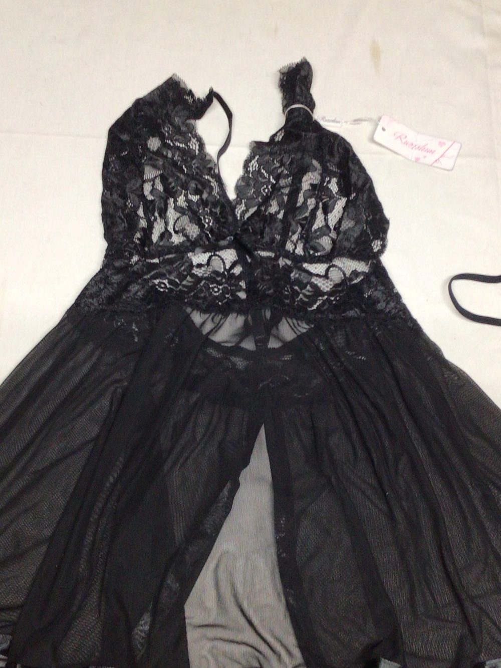 Black Lace Mesh Chemise – Sheer Nightwear